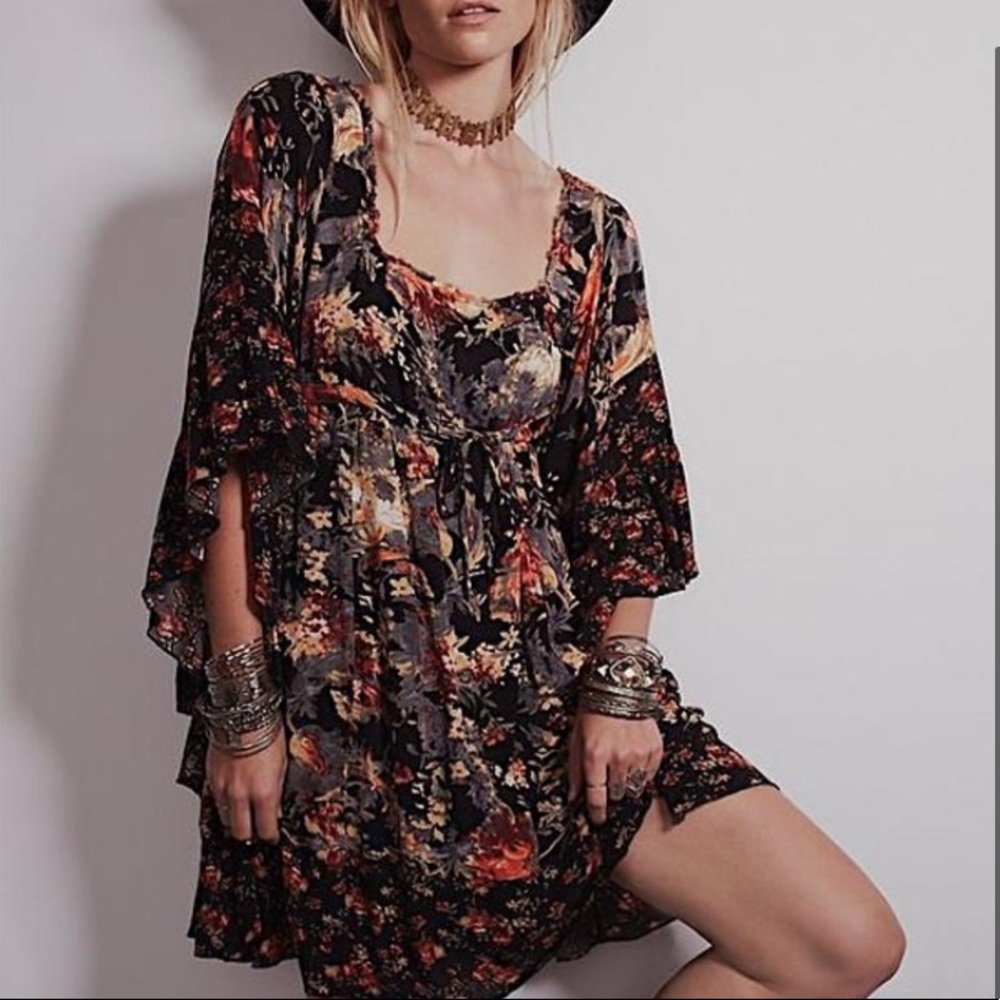 Free People Bell Sleeved Floral Swing Dress